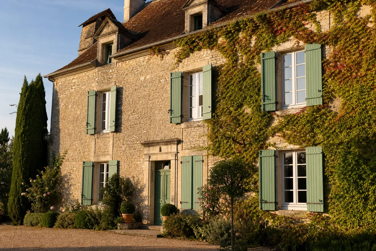Volets restaurés d’une demeure en pierre de caractère