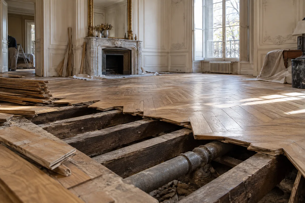 Maison de maître : fonte, plomb et grès sous les planchers